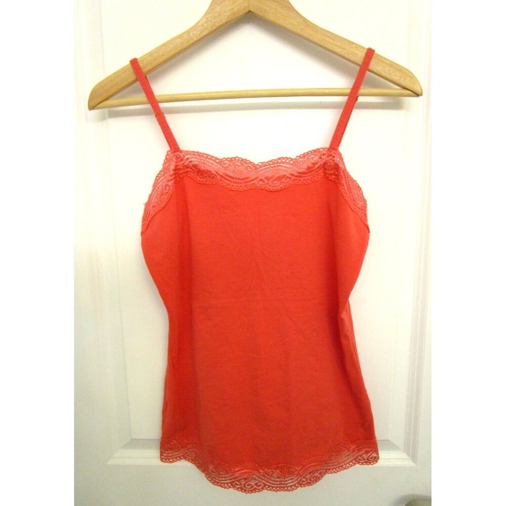 ANN TAYLOR Coral/Pink Camisole - Lace Adjustable Strap - Women XS Cotton Blend